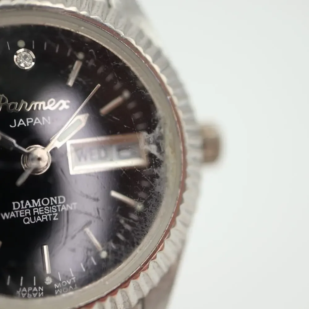 Parmex Women Watch 26mm Day Date Silver Tone Vintage Presidential w New Battery
